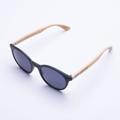 Кръгли слънчеви очила с бамбукови дръжки – черни