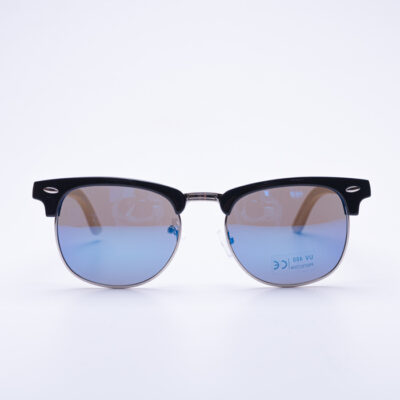 Огледални очила Round Retro с бамбукови дръжки – сини