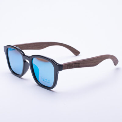 Кръгли слънчеви очила с дървени дръжки – сини