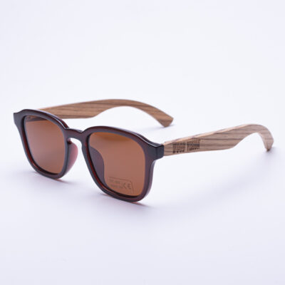 Кръгли слънчеви очила с дървени дръжки – кафяви