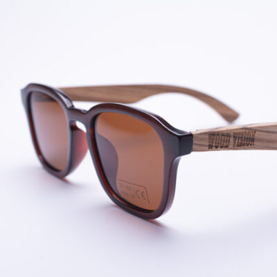 Кръгли слънчеви очила с дървени дръжки – кафяви