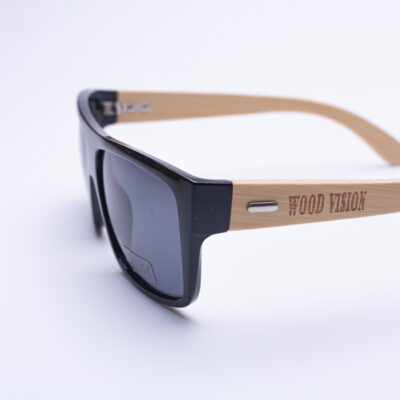 Правоъгълни слънчеви очила с бамбукови дръжки – черни